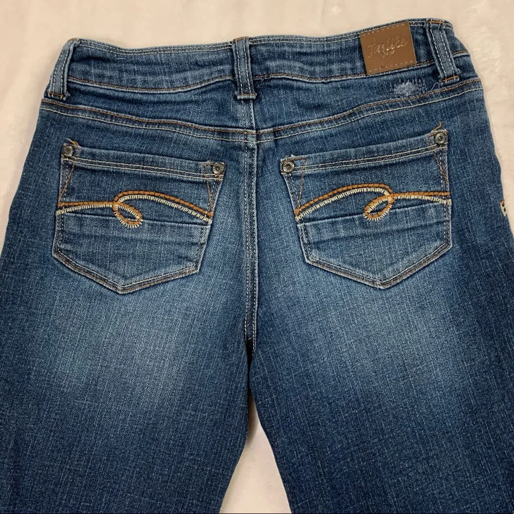 Justice Jeans Cuffed Capri Distressed Stitching Size 14 Slim